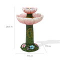 Luxenhome Solar Powered Pink Flower 2 - Tier Resin Birdbath Fountain with Lights
