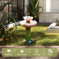 Luxenhome Solar Powered Pink Flower 2 - Tier Resin Birdbath Fountain with Lights