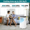 8000 BTU Portable Air Conditioner, 3-in-1 Floor AC Unit with Fan & Dehumidifier, Remote Control, 24H Timer, Window Kit for Rooms up to 350 Sq. Ft