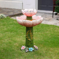 Luxenhome Solar Powered Pink Flower 2 - Tier Resin Birdbath Fountain with Lights